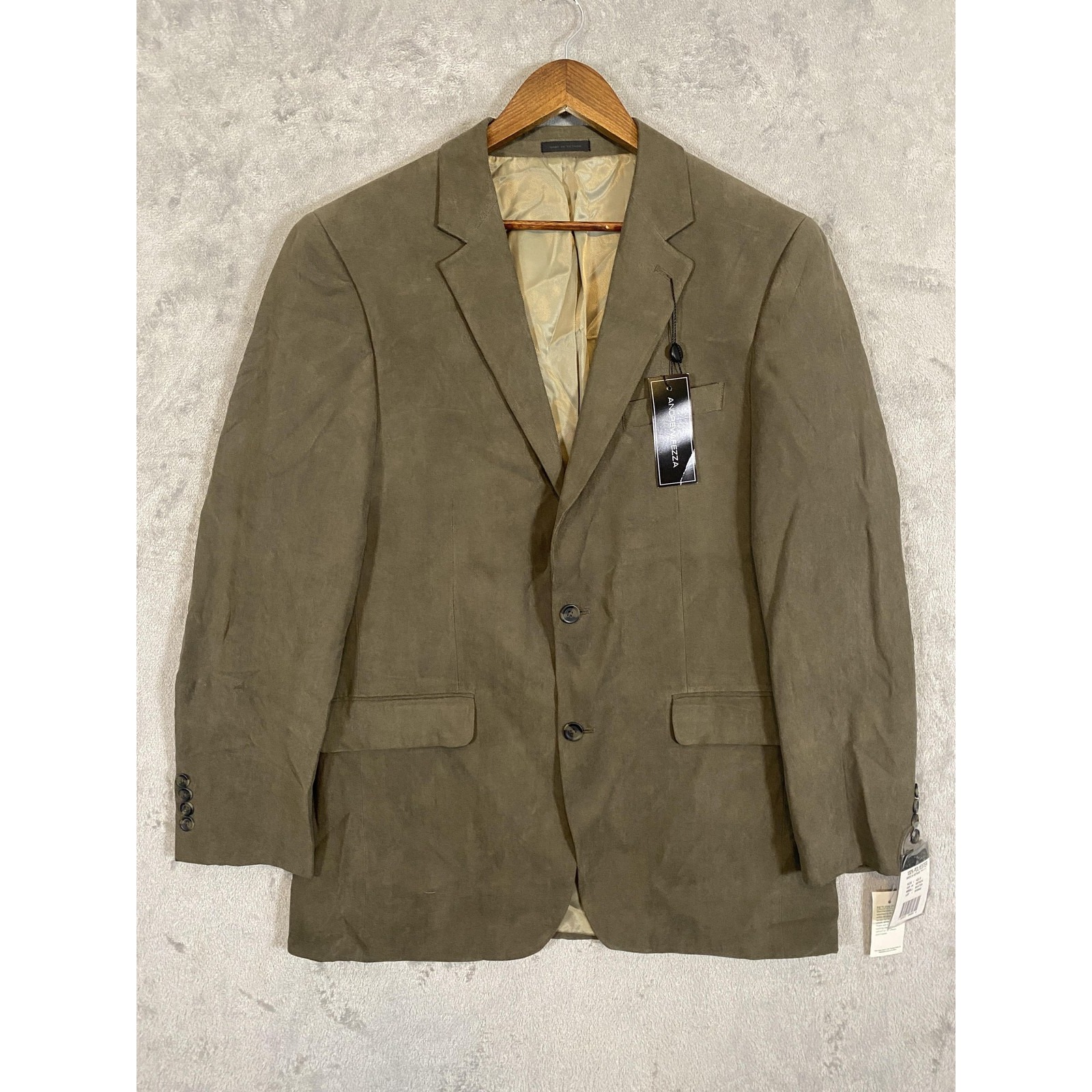 Nwt Andrew Fezza Blazer Mens 42l Sage Green Faux Suede Twill 2 Button Career